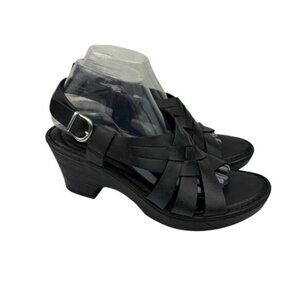*Born Comfort Sandals Womens 10M Black Leather Strappy Wedge Summer Boho Heels